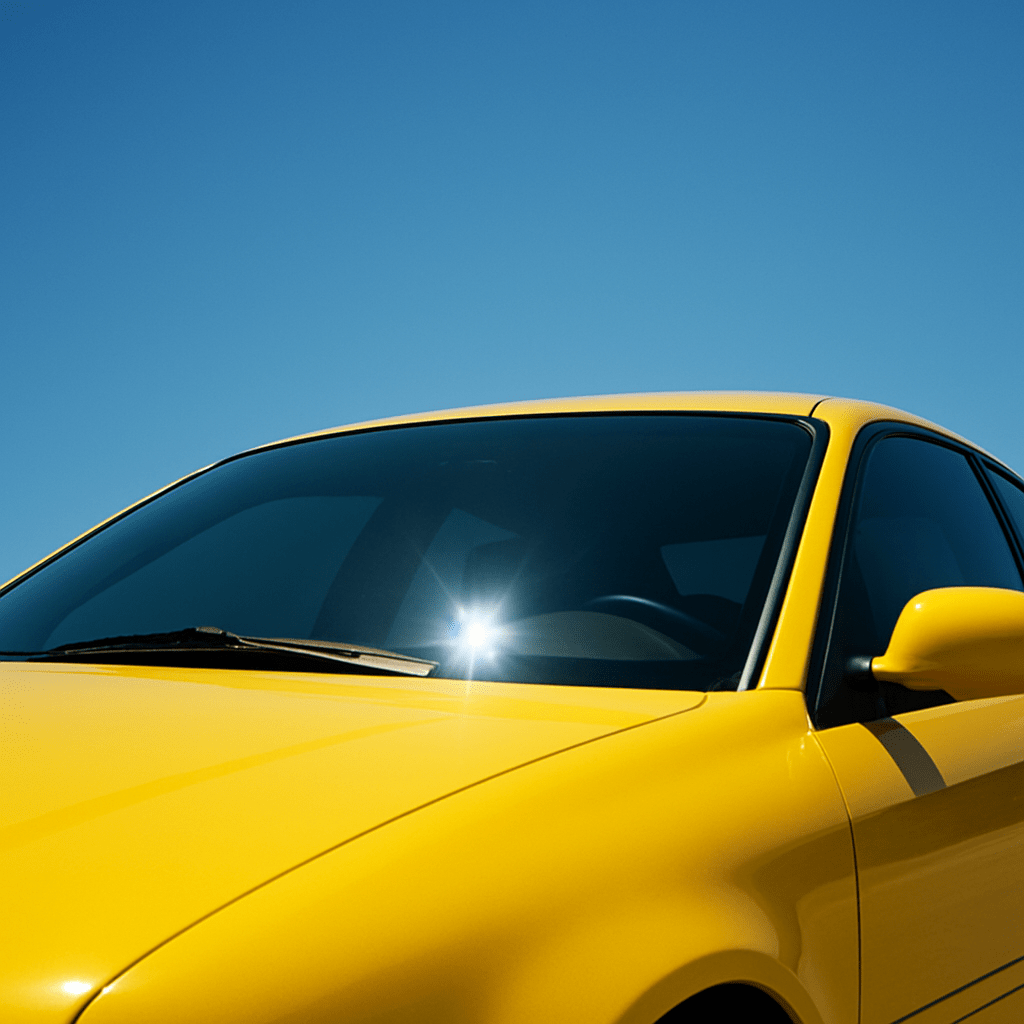 a shot of a yellow car under the sun without having the car tinted